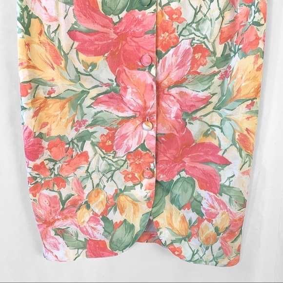 VINTAGE GARDANIA PARIS FLORAL  MULTICOLOUR BUTTON UP DRESS SHORT SLEEVES MEDIUM - Picture 9 of 17